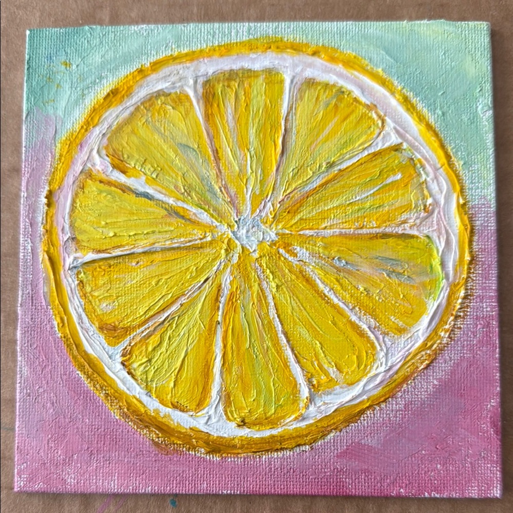 Vibrant Yellow Citrus Textured Acrylic Canvas Painting